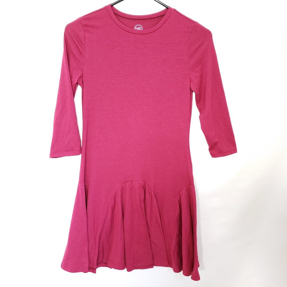 Wonder Nation pleated long sleeve dress Cranberry Girls Large